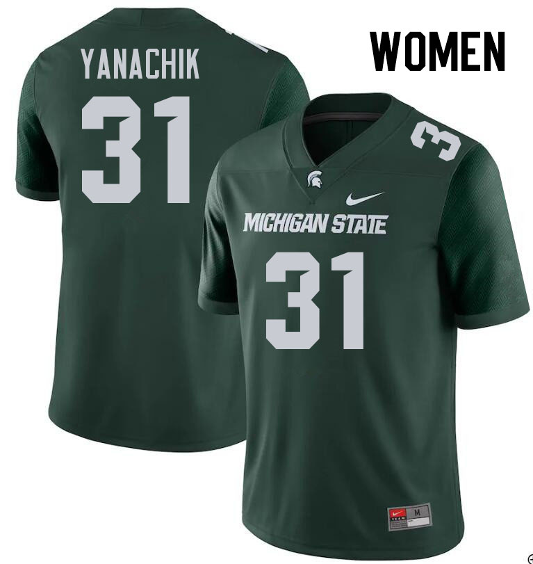 Women #31 Jack Yanachik Michigan State Spartans College Football Jerseys Stitched Sale-Green